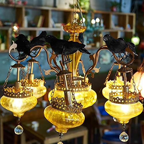 ATDAWN 9.44" Halloween Black Feathered Crows, Realistic Looking Halloween Decoration Birds, 6 Pack