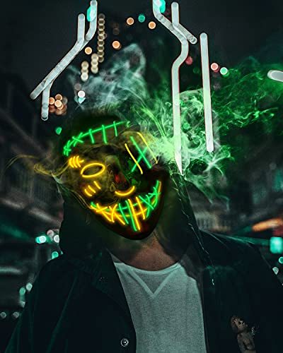 WINWINGOGO 2 Pack LED Halloween Mask, Scary Purge Mask with 3 Lighting Modes, Light up Face Mask for Halloween Costume Festival Parties Masquerade Cosplay Carnival, Gifts Toys for Men Women Kids