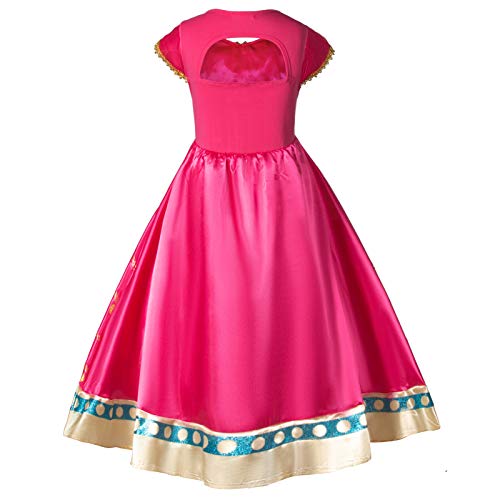 Arabian Princess Costume Dress for Little Girls Birthday Christmas,Halloween Party with Gloves,Crown,Wand Accessories (Red) 5-6 Years