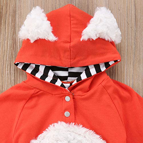 Newborn Baby Girl Boy Halloween Cosplay Cartoon Clothes Fox Coat Fur Bodysuit Jumpsuit Hooded Playsuit Romper Overall Outfit (Orange, 0-3 Months)