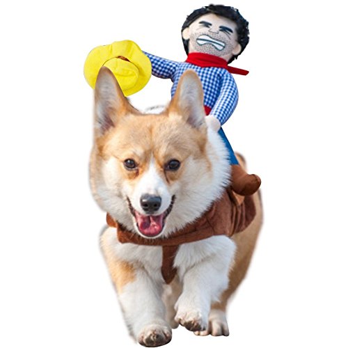ISMARTEN Cowboy Rider Dog Costume for Dogs Outfit Knight Style with Doll and Hat Pet Costume for Halloween Day (Large)