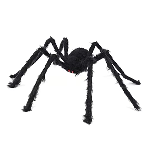 Halloween Spider Decorations, 50" Scary Giant Spider with 200" Triangle Web and 2×20gr Spider Webs, Large Hairy Spider Props for Halloween Creepy Decor Indoor, Outdoor, Party, Window, Wall, Yard