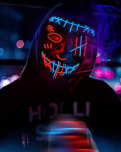 WINWINGOGO 2 Pack LED Halloween Mask, Scary Purge Mask with 3 Lighting Modes, Light up Face Mask for Halloween Costume Festival Parties Masquerade Cosplay Carnival, Gifts Toys for Men Women Kids