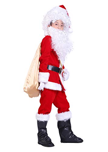 Bapbog Children's Deluxe Santa Suit Christmas Costume，Kids Christmas Halloween Costume Cosplay Set of 10 Pcs M