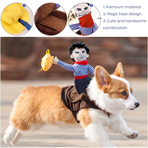 ISMARTEN Cowboy Rider Dog Costume for Dogs Outfit Knight Style with Doll and Hat Pet Costume for Halloween Day (Large)