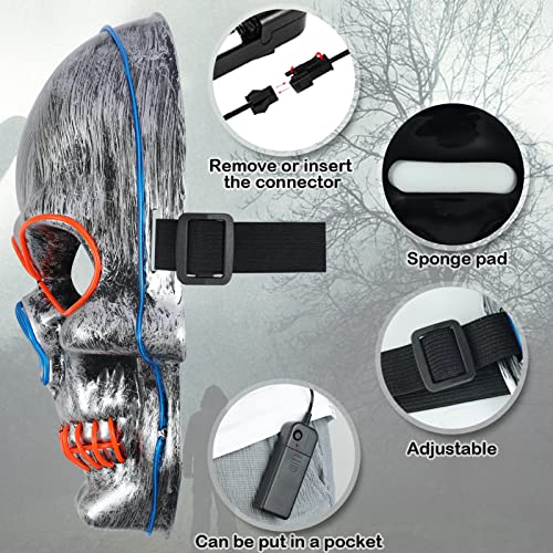 Halloween LED Mask and Skeleton Gloves, Scary Mask Light up with 3 Lighting Mode, Light up Mask for Halloween Cosplay Costume