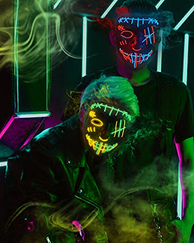 WINWINGOGO 2 Pack LED Halloween Mask, Scary Purge Mask with 3 Lighting Modes, Light up Face Mask for Halloween Costume Festival Parties Masquerade Cosplay Carnival, Gifts Toys for Men Women Kids