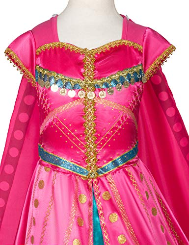 Arabian Princess Costume Dress for Little Girls Birthday Christmas,Halloween Party with Gloves,Crown,Wand Accessories (Red) 5-6 Years