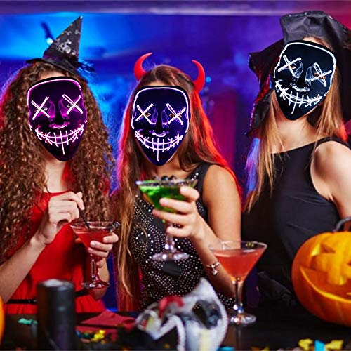 Halloween Led Light Up Mask, Purge Mask, Scary Mask Cosplay Led Costume Mask for Kids, Children & Adults with EL Wire Light up for Halloween, Festival Party, Masquerade, Carnival