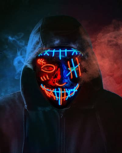 WINWINGOGO 2 Pack LED Halloween Mask, Scary Purge Mask with 3 Lighting Modes, Light up Face Mask for Halloween Costume Festival Parties Masquerade Cosplay Carnival, Gifts Toys for Men Women Kids