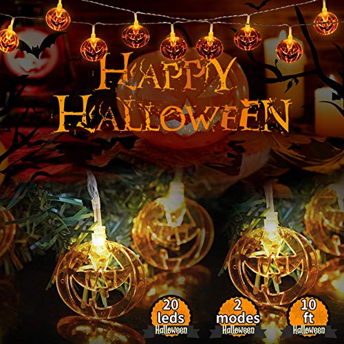 Kandice Halloween String Lights, 2 Modes&Battery Powered Pumpkin Lights, Halloween Decorative Lights with IP65-Waterproof Feature are Perfect for Decorating Outdoor or Indoor Halloween Atmosphere