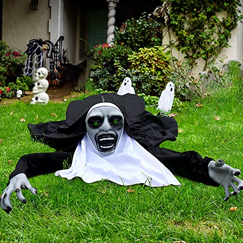ISULIFE Halloween Decorations Outdoor Scary Zombie Nun Groundbreaker Spooky Hanging Props for Indoor and Outdoor, Halloween Graveyard, Lawn, Yard ,Haunted House, Horror Scenes