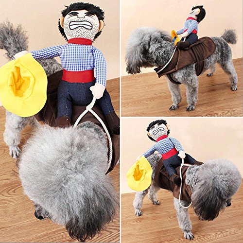 ISMARTEN Cowboy Rider Dog Costume for Dogs Outfit Knight Style with Doll and Hat Pet Costume for Halloween Day (Large)