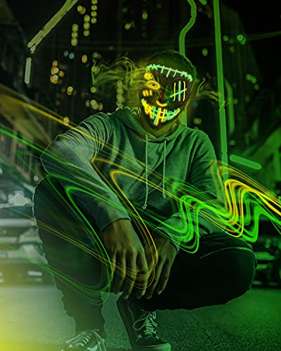 WINWINGOGO 2 Pack LED Halloween Mask, Scary Purge Mask with 3 Lighting Modes, Light up Face Mask for Halloween Costume Festival Parties Masquerade Cosplay Carnival, Gifts Toys for Men Women Kids