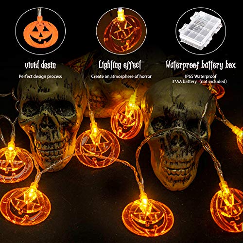 Kandice Halloween String Lights, 2 Modes&Battery Powered Pumpkin Lights, Halloween Decorative Lights with IP65-Waterproof Feature are Perfect for Decorating Outdoor or Indoor Halloween Atmosphere
