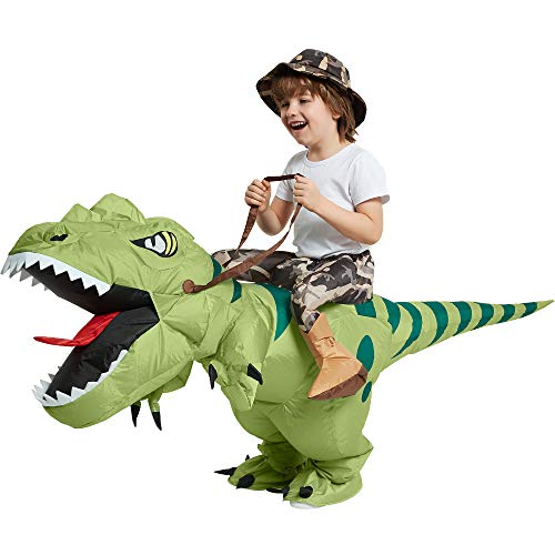 One Casa Inflatable Dinosaur Costume Riding T Rex Air Blow up Funny Fancy Dress Party Halloween Costume for Kids 7-10Yrs