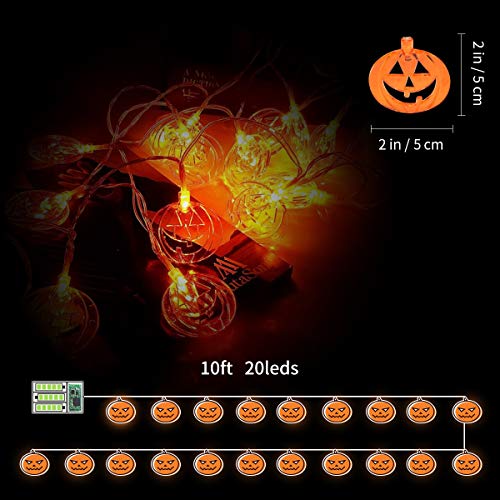 Kandice Halloween String Lights, 2 Modes&Battery Powered Pumpkin Lights, Halloween Decorative Lights with IP65-Waterproof Feature are Perfect for Decorating Outdoor or Indoor Halloween Atmosphere