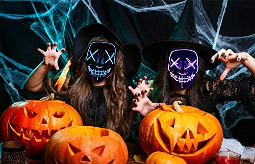 Halloween Led Light Up Mask, Purge Mask, Scary Mask Cosplay Led Costume Mask for Kids, Children & Adults with EL Wire Light up for Halloween, Festival Party, Masquerade, Carnival