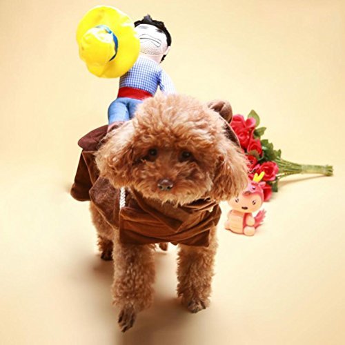 ISMARTEN Cowboy Rider Dog Costume for Dogs Outfit Knight Style with Doll and Hat Pet Costume for Halloween Day (Large)