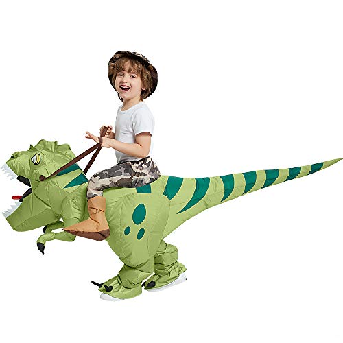 One Casa Inflatable Dinosaur Costume Riding T Rex Air Blow up Funny Fancy Dress Party Halloween Costume for Kids 7-10Yrs