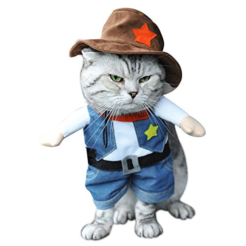 NACOCO Cowboy Dog Costume with Hat Dog Clothes Halloween Costumes for Cat and Small Dog (Large)