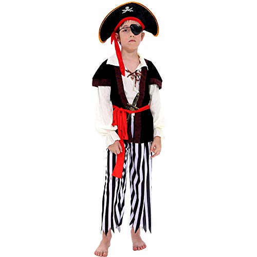 Pirate Costume Kids Deluxe Costume Pirate Dagger Compass Earring Purse for Halloween Party (S)