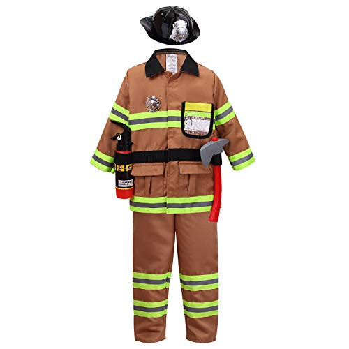 yolsun Tan Fireman Costume for Kids, Boys' and Girls' Firefighter Dress up (7 pcs) 4-5 Years