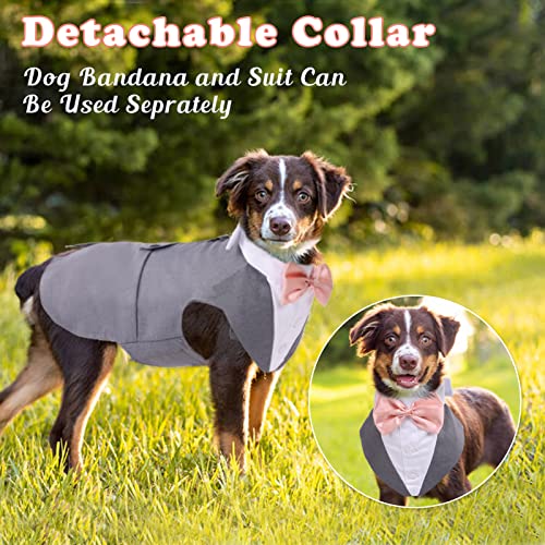 Dog Tuxedo Suit and Bandana Set,Small Medium Large Breeds Dog Wedding Attire Party,Gentle Pet Prince Costume with Detachable Bow Tie Collar,Cat Vest Shirt Dress-up Cosplay Apparel for Special Events