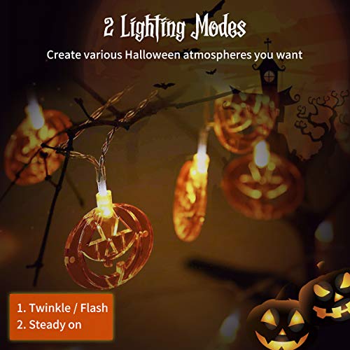 Kandice Halloween String Lights, 2 Modes&Battery Powered Pumpkin Lights, Halloween Decorative Lights with IP65-Waterproof Feature are Perfect for Decorating Outdoor or Indoor Halloween Atmosphere