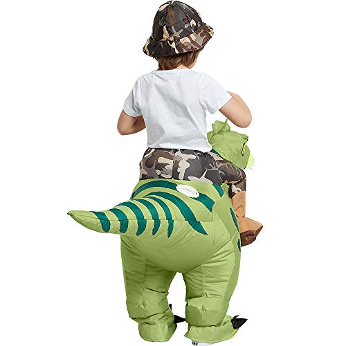 One Casa Inflatable Dinosaur Costume Riding T Rex Air Blow up Funny Fancy Dress Party Halloween Costume for Kids 7-10Yrs