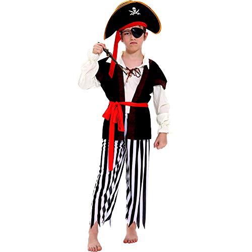 Pirate Costume Kids Deluxe Costume Pirate Dagger Compass Earring Purse for Halloween Party (S)