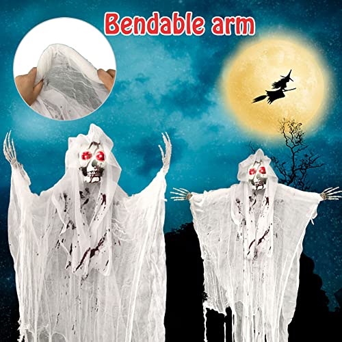 5.2ft Animated Halloween Decorations Outdoor Scary Haunted House Prop Decor Party Hanging Screaming Bride Ghost Skull with Voice Activated Scary and Flashing Eyes Creepy for Home Yard Outside indoor