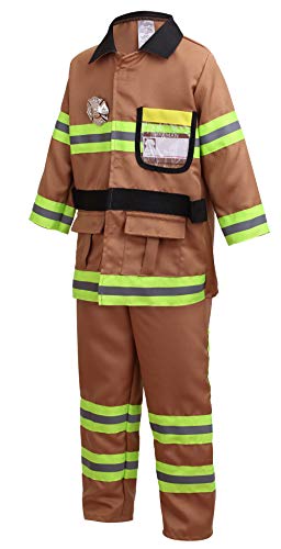 yolsun Tan Fireman Costume for Kids, Boys' and Girls' Firefighter Dress up (7 pcs) 4-5 Years