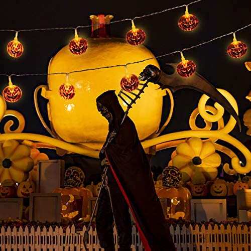 Kandice Halloween String Lights, 2 Modes&Battery Powered Pumpkin Lights, Halloween Decorative Lights with IP65-Waterproof Feature are Perfect for Decorating Outdoor or Indoor Halloween Atmosphere