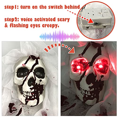 5.2ft Animated Halloween Decorations Outdoor Scary Haunted House Prop Decor Party Hanging Screaming Bride Ghost Skull with Voice Activated Scary and Flashing Eyes Creepy for Home Yard Outside indoor