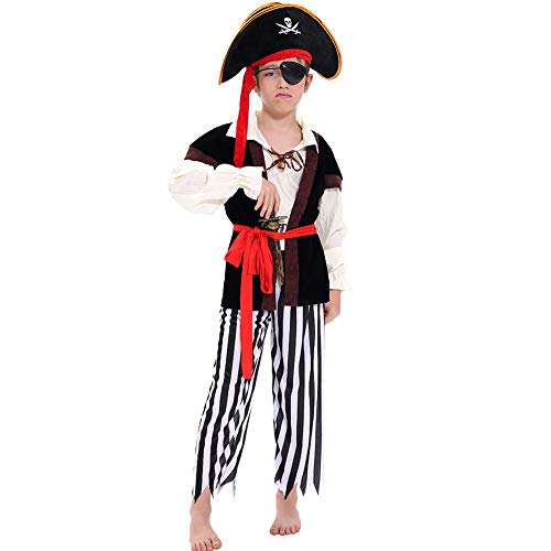Pirate Costume Kids Deluxe Costume Pirate Dagger Compass Earring Purse for Halloween Party (S)