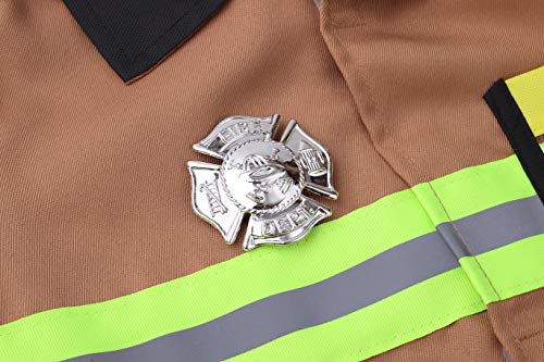 yolsun Tan Fireman Costume for Kids, Boys' and Girls' Firefighter Dress up (7 pcs) 4-5 Years