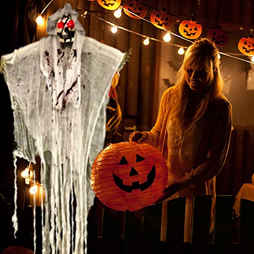 5.2ft Animated Halloween Decorations Outdoor Scary Haunted House Prop Decor Party Hanging Screaming Bride Ghost Skull with Voice Activated Scary and Flashing Eyes Creepy for Home Yard Outside indoor