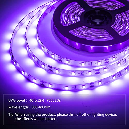 YAYIT 40 Foot Led Black Light Strip Kit, 720 Units Led, 12V Flexible Blacklight Fixtures, Non-Waterproof