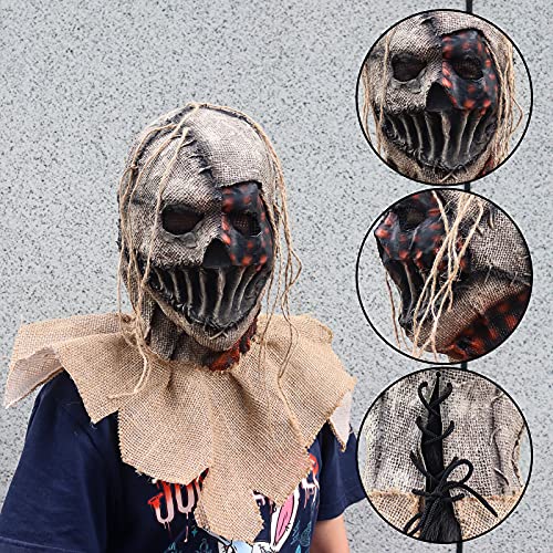 Clown Mask Halloween Adult Creepy Horror Full Head Scary Cosplay Carnival Party Prop Linen (D)
