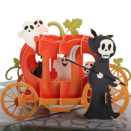 2 Pieces Halloween Pop Up Card Pumpkin Truck Card 3D Halloween Greeting Cards Trick or Treat Card with Envelope for Kids Happy Holiday Presents (Pumpkin Car)