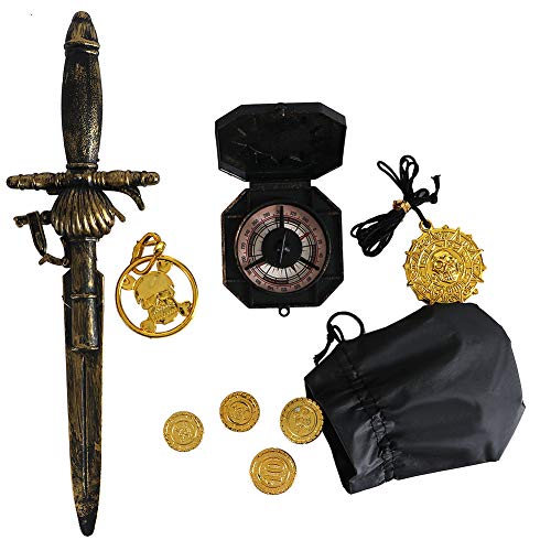 Pirate Costume Kids Deluxe Costume Pirate Dagger Compass Earring Purse for Halloween Party (S)