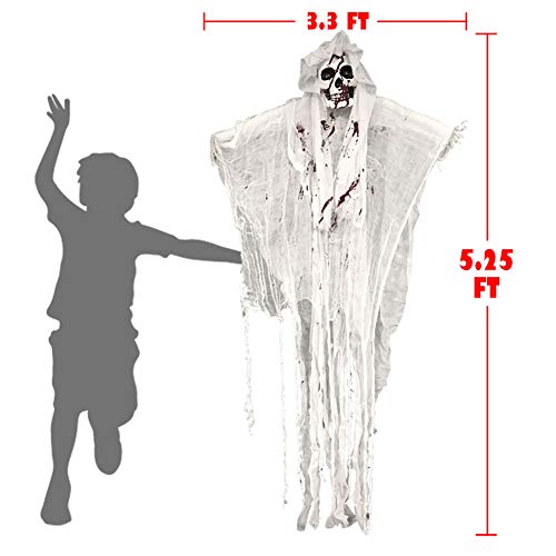 5.2ft Animated Halloween Decorations Outdoor Scary Haunted House Prop Decor Party Hanging Screaming Bride Ghost Skull with Voice Activated Scary and Flashing Eyes Creepy for Home Yard Outside indoor