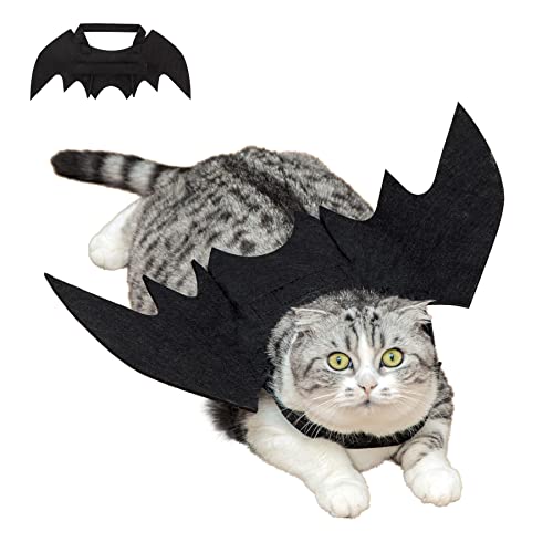 Cat Bat Wings, HKFUON Dog Pet Costume for Halloween Party Decoration, Adjustable Cute Black Bat Wings for Small Puppy Kitten Clothes Outfit Cosplay Halloween Pet Apparel Stuff Dress Up Accessories