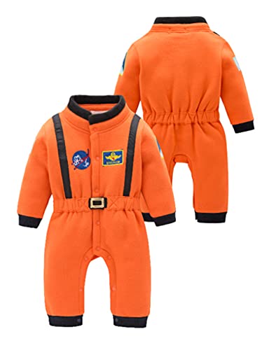stylesilove Baby Toddler Boy Astronaut Fleece Costume Jumpsuit Cosplay Party Halloween Baby Boy Clothes (90/12-18 Months, Orange)
