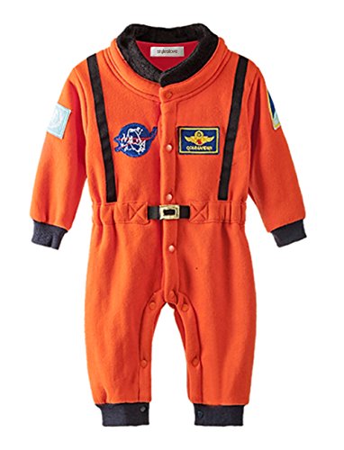 stylesilove Baby Toddler Boy Astronaut Fleece Costume Jumpsuit Cosplay Party Halloween Baby Boy Clothes (90/12-18 Months, Orange)