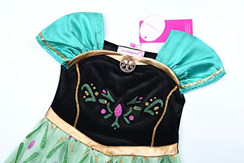 JerrisApparel Girls Princess Costume Snow Party Halloween Cosplay Fancy Dress (5, Green with Accessories)