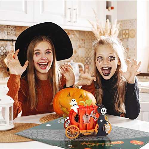 2 Pieces Halloween Pop Up Card Pumpkin Truck Card 3D Halloween Greeting Cards Trick or Treat Card with Envelope for Kids Happy Holiday Presents (Pumpkin Car)