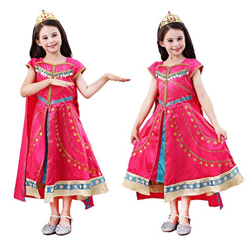 Princess Jasmine Costume Dress Up Clothes Fancy Arabian Outfit Attire with Cape Tiara Wand Gloves Accessories Set for Little Toddler Girls Kids Halloween Cosplay Birthday Party 4T 5T 4-5 Years