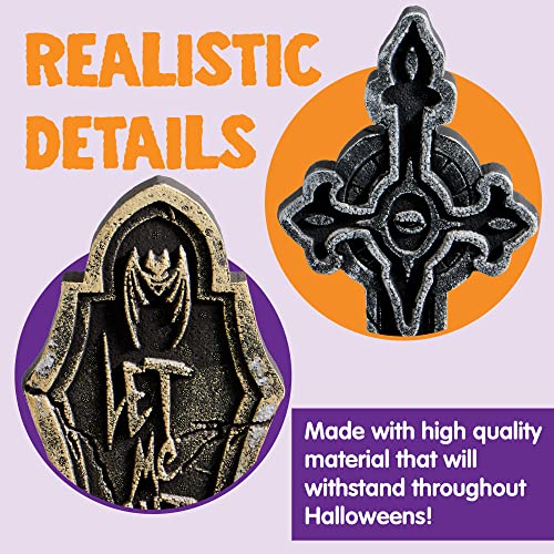 JOYIN 17” Halloween Foam RIP Graveyard Tombstones (5 Pack), Headstone Decorations and 12 Bonus Metal Stakes for Halloween Yard Decorations
